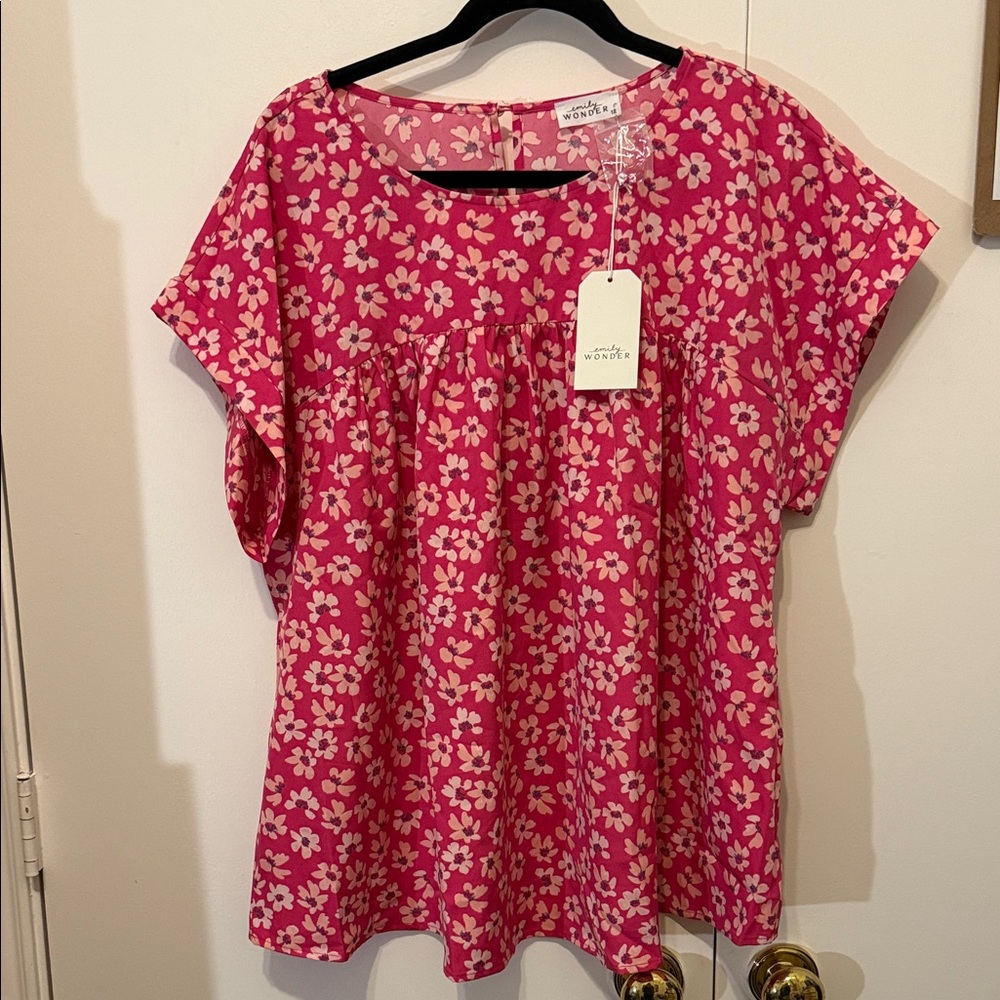 Floral Pink Blouse with Short Sleeves